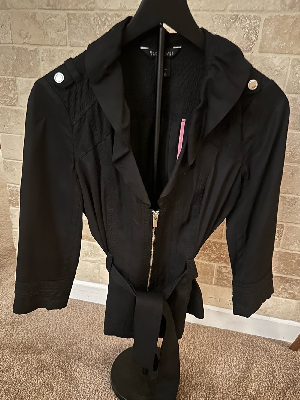 White House Black Market Black Zip-Front Belted Trench Coat